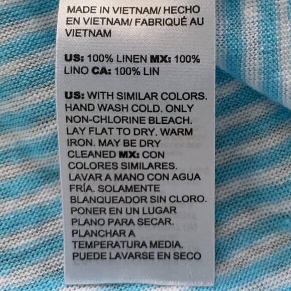 Chico's Linen Striped Blue & White Relaxed V-Neck Tee Top Sz 2 (L/12) #89G - Picture 6 of 6